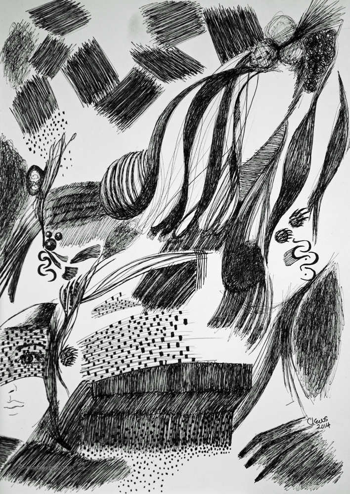 12 Monochroma #2, 2014, 11.5” x 16.5”, India ink, Moleskine sketchbook