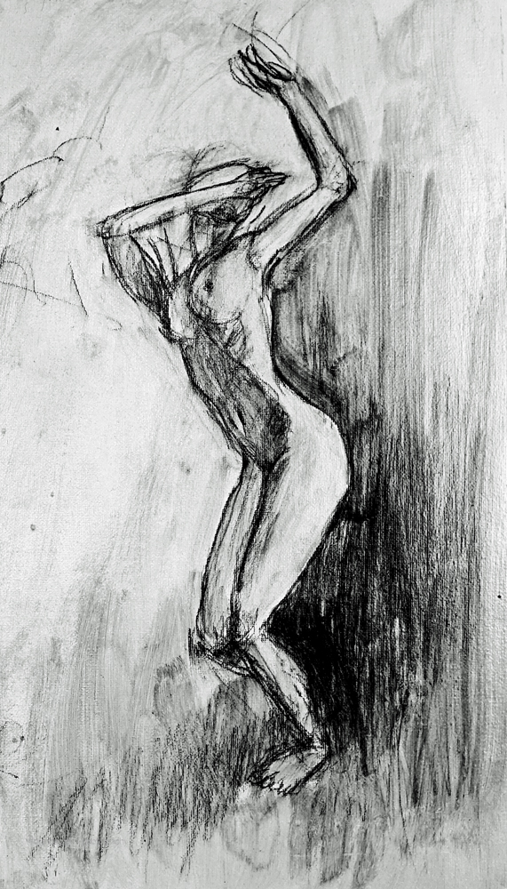 17 Dance, 2014, 4” x 8”, charcoal on canvas.