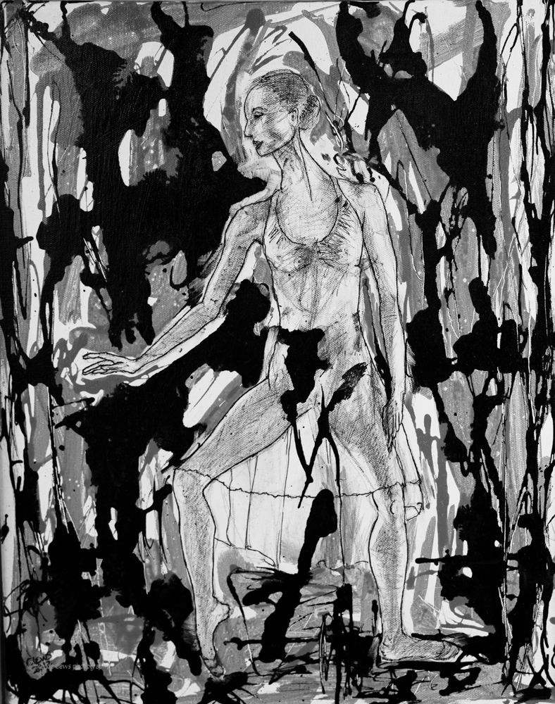 23 Dancer In Red, 2012, 8” x 11.5”, graphite, India and acrylic inks, Moleskine sketchbook.