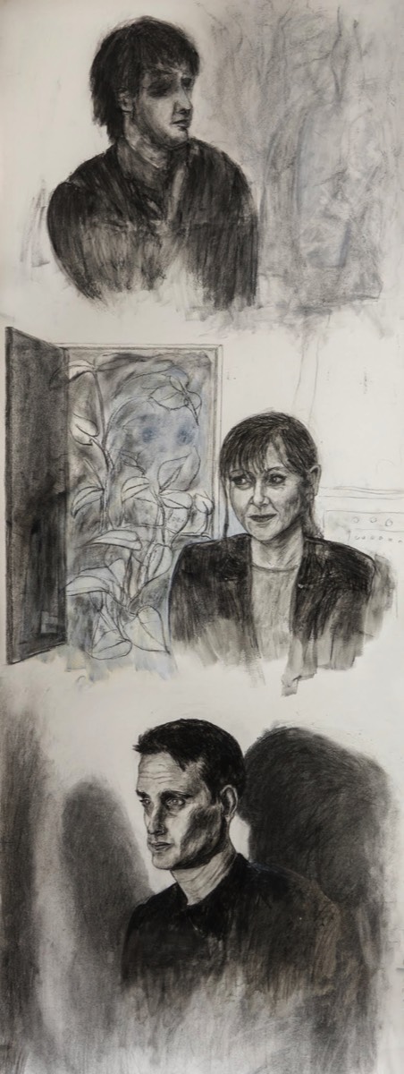 Figures, 24in x 60in, graphite, willow and Prismacolor soft and hard charcoal on 140lb archival cold press watercolour paper.