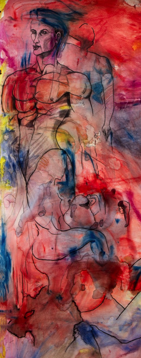 Sir Jorge and the Dragon, 2ft x 5ft, watercolour and charcoal on 140lb archival cold press watercolour paper.