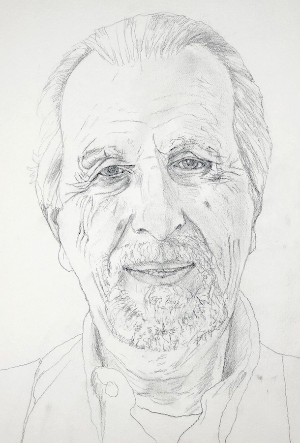 Stanley Fefferman ©Brenda Clews 2018, 14x20 in, graphite on 100% cotton 140lb Arches watercolour paper.